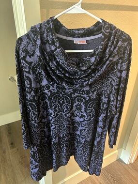 Tianello Black and Purple Cowl Neck Jacquard Sweater